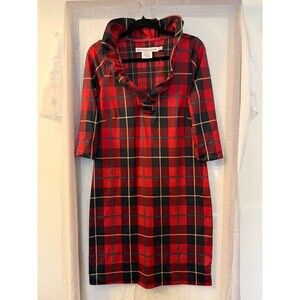Gretchen Scott Red Plaid Ruffle-Neck Shift Dress Women’s Medium